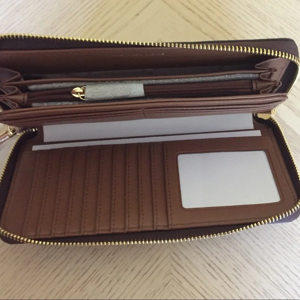 Michael Kors Center Stripe Brown Wallet, Wristlet